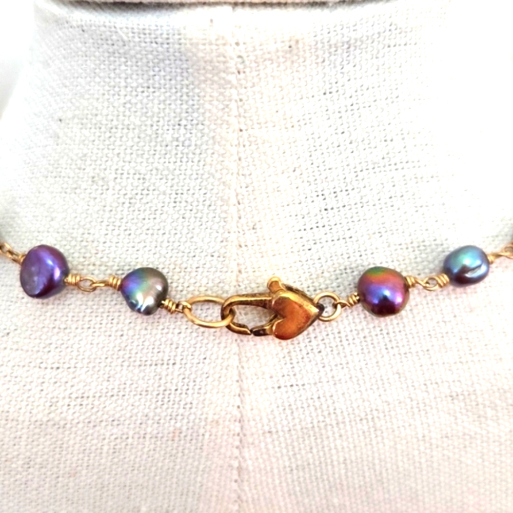 Tahitian Peacock Pearl Vermeil Sterling Silver Necklace - Picture 4 of 7